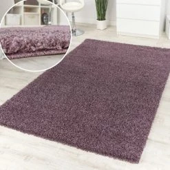 Paco Home Tapis Poils Hauts Et Longs Shaggy Purple Lilas Chiné Uni Super Soldes 120x160 Cm