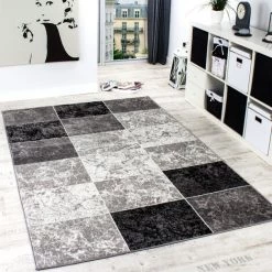 Paco Home Tapis De Créateur Contemporain à Carreaux En Gris Noir Blanc LIQUIDATION 60x100 Cm