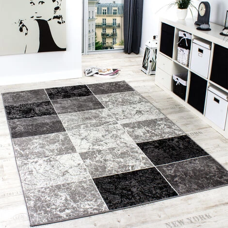 Paco Home Tapis De Créateur Contemporain à Carreaux En Gris Noir Blanc LIQUIDATION 60x100 Cm 1 Paco Home Tapis De Créateur Contemporain à Carreaux En Gris Noir Blanc LIQUIDATION 60x100 Cm