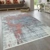 Paco Home Tapis De Salon Coloré Bleu Rouge Blanc Abstrait Peinture Design Style Usé Poils Ras 80x150 Cm