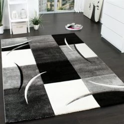 Paco Home Tapis De Créateur Aux Contours Découpés à Carreaux En Blanc Noir 60x110 Cm