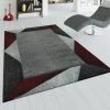 Paco Home Tapis De Salon Moderne À Poils Ras Effet 3D Bordure Géométrique Rouge Gris 80x150 Cm