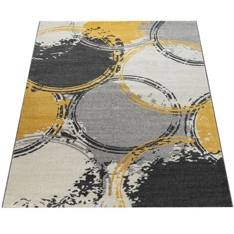 Paco Home Tapis Salon Motif Moderne Poils Ras Abstrait Cercles Jaune Gris Blanc 60x100 Cm 2 Paco Home Tapis Salon Motif Moderne Poils Ras Abstrait Cercles Jaune Gris Blanc 60x100 Cm – Image 2
