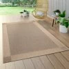 Paco Home Tapis Intérieur & Extérieur Balcon Cuisine Aspect Sisal Bordure Monochrome Beige 140x200 Cm