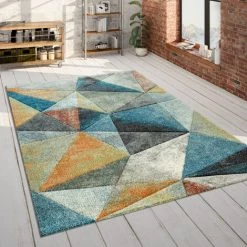 Paco Home Tapis De Salon Bleu Orange Coloré Motif Triangle Aspect 3D Coloré Robuste Poils Ras 240x340 Cm