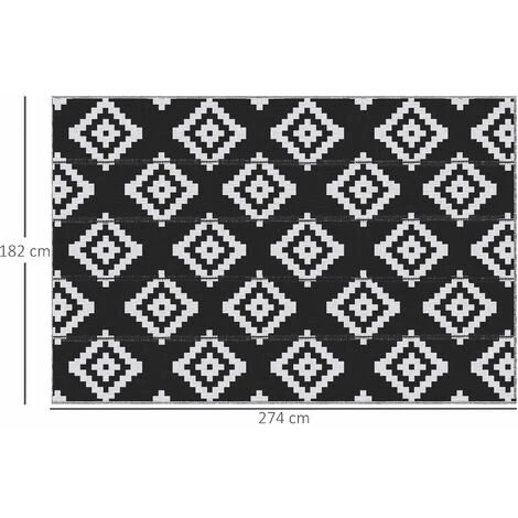 Outsunny Tapis Extérieur Style Graphique - Tapis Réversible 2 Motifs - Dim. 2,74L X 1,82l M, ép. 3 Mm - PP Haute Densité 310 G/m² Noir Blanc 3 Outsunny Tapis Extérieur Style Graphique - Tapis Réversible 2 Motifs - Dim. 2,74L X 1,82l M, ép. 3 Mm - PP Haute Densité 310 G/m² Noir Blanc – Image 3