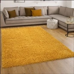Paco Home Tapis Poils Longs Shaggy Salon Poils Longs Moelleux Uni En Jaune 40x60 Cm