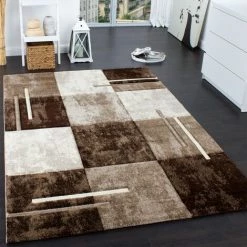 Paco Home Tapis De Créateur Moucheté Aux Contours Découpés à Carreaux Marron Beige Crème 60x110 Cm