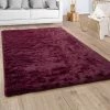 Paco Home Tapis Shaggy Tapis De Salon Fausse Fourrure Poil Long Moelleux Rouge Bordeaux 60x100 Cm