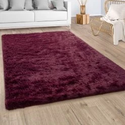 Paco Home Tapis Shaggy Tapis De Salon Fausse Fourrure Poil Long Moelleux Rouge Bordeaux 60x100 Cm