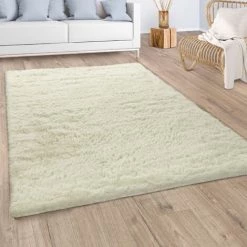 Paco Home Tapis Shaggy Tapis De Salon Fausse Fourrure Poil Long Monochrome Jaunâtre-Blanc 60x100 Cm