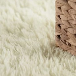 Paco Home Tapis Shaggy Tapis De Salon Fausse Fourrure Poil Long Monochrome Jaunâtre-Blanc 60x100 Cm -Tapis et paillasson Soldes 50980580 4