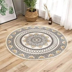 GUAZHUNIFR Tapis Rond Mandala - En Coton - Style Bohème - Diamètre : 90 Cm Guazhuni