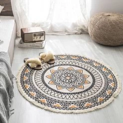 GUAZHUNIFR Tapis Rond Mandala - En Coton - Style Bohème - Diamètre : 90 Cm Guazhuni -Tapis et paillasson Soldes 50981608 3