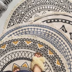 GUAZHUNIFR Tapis Rond Mandala - En Coton - Style Bohème - Diamètre : 90 Cm Guazhuni -Tapis et paillasson Soldes 50981608 4