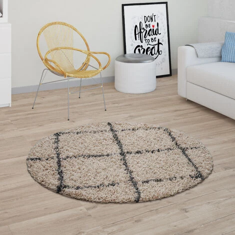 Paco Home Tapis De Salon Poils Longs Shaggy Motif Losanges Scandinave Moderne Beige Gris Ø 120 Cm Rond 2 Paco Home Tapis De Salon Poils Longs Shaggy Motif Losanges Scandinave Moderne Beige Gris Ø 120 Cm Rond – Image 2