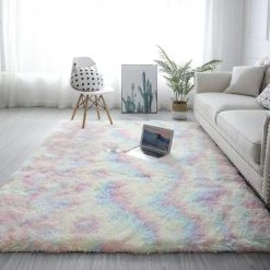 LOKHOM Tapis De Salon Shaggy 80 X 160 Cm Color¨¦ Salon, Ultra Doux Antid¨¦rapant Tapis De Sol Tapis Moderne Int¨¦rieur En Peluche Shag Tapis