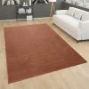 Paco Home Tapis De Salon Poils Ras Chambre À Coucher Motif Monochrome Moderne Marron Rouge 140x200 Cm