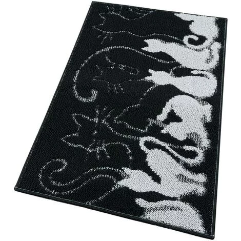 EMMEVI Tapis De Cuisine Moderne Coureur Bordé Absorbant Antidérapant Lavable Chats Noir - 50x180 Cm 1 EMMEVI Tapis De Cuisine Moderne Coureur Bordé Absorbant Antidérapant Lavable Chats Noir - 50x180 Cm