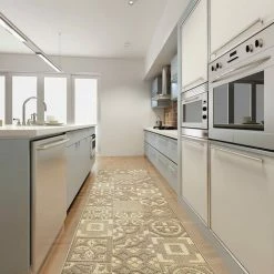 EMMEVI Tapis De Cuisine Moderne Coureur Bordé Absorbant Antidérapant Lavable Maiolique 3D Beige - 50x75 Cm -Tapis et paillasson Soldes 51352169 3