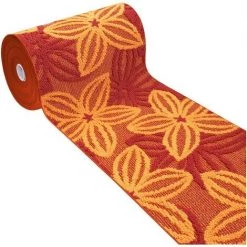 EMMEVI Tapis De Cuisine Moderne Au Mètre H57 Sur Mesure Coureur Bordé Absorbant Antidérapant Lavable Fleurs 3D - Orange