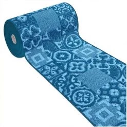 EMMEVI Tapis De Cuisine Moderne Coureur Bordé Absorbant Antidérapant Lavable Maiolique 3D Bleu - 50x75 Cm