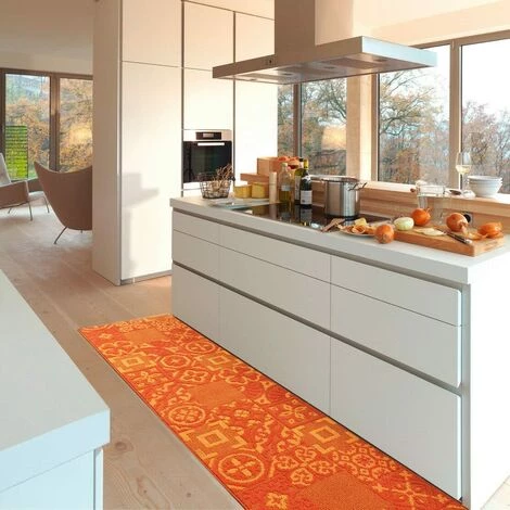EMMEVI Tapis De Cuisine Moderne Coureur Bordé Absorbant Antidérapant Lavable Maiolique 3D Orange - 57x130 Cm 3 EMMEVI Tapis De Cuisine Moderne Coureur Bordé Absorbant Antidérapant Lavable Maiolique 3D Orange - 57x130 Cm – Image 3