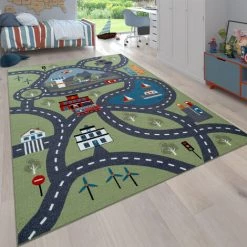 Paco Home Tapis Pour Enfants, Tapis De Jeu Pour Chambres D'enfants, Avec Motif De Rue, En Vert 120x160 Cm
