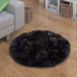 Paco Home Tapis Fausse Fourrure Coussin Cœur Rond Différentes Formes, Noir 30 Cm Rond
