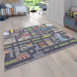 Paco Home Tapis De Jeu Tapis Pour Enfants Chambre D'Enfant Motifs Rues Auto, Gris 100x200 Cm
