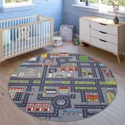 Paco Home Tapis De Jeu Tapis Pour Enfants Chambre D'Enfant Motifs Rues Auto, Gris 100x200 Cm -Tapis et paillasson Soldes 51431613 3