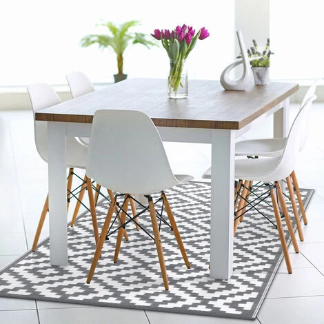 LITREVE Tapis D'extérieur Résistant Aux UV - Gris Et Blanc - 150 X 245cm Tapis Pour Terrasse, Jardin, Balcon, Plage 3 LITREVE Tapis D'extérieur Résistant Aux UV - Gris Et Blanc - 150 X 245cm Tapis Pour Terrasse, Jardin, Balcon, Plage – Image 3