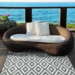 LITREVE Tapis D'extérieur Résistant Aux UV - Gris Et Blanc - 150 X 245cm Tapis Pour Terrasse, Jardin, Balcon, Plage 9 LITREVE Tapis D'extérieur Résistant Aux UV - Gris Et Blanc - 150 X 245cm Tapis Pour Terrasse, Jardin, Balcon, Plage -Tapis et paillasson Soldes 51512350 5