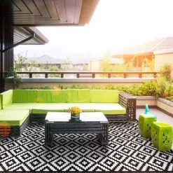 FREOSEN Tapis D'extérieur Résistant Aux UV - Noir Et Blanc - 150 X 245cm Tapis Pour Terrasse, Jardin, Balcon, Plage