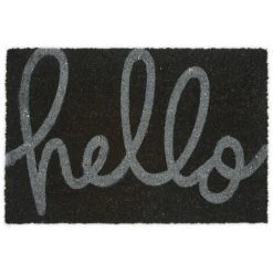 Relaxdays Paillasson Coco, 60 X 40 Cm, Inscription «Hello», Caoutchouté, Intérieur, Extérieur, Tapis De Porte, Noir/gris