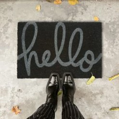 Relaxdays Paillasson Coco, 60 X 40 Cm, Inscription «Hello», Caoutchouté, Intérieur, Extérieur, Tapis De Porte, Noir/gris -Tapis et paillasson Soldes 51607050 3