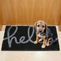 Relaxdays Paillasson Coco, 60 X 40 Cm, Inscription «Hello», Caoutchouté, Intérieur, Extérieur, Tapis De Porte, Noir/gris -Tapis et paillasson Soldes 51607050 4