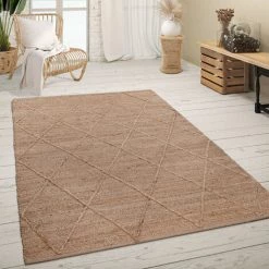 Paco Home Tapis De Salon Jute Fibres Naturelles Artisanal Motif 3D Scandinave Moderne 60x100 Cm, Naturelle