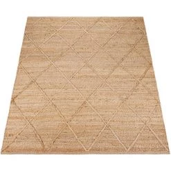 Paco Home Tapis De Salon Jute Fibres Naturelles Artisanal Motif 3D Scandinave Moderne 60x100 Cm, Naturelle -Tapis et paillasson Soldes 51666388 5