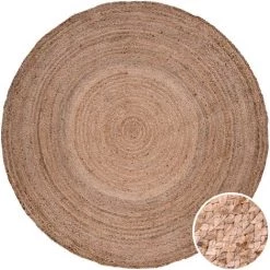 Paco Home Tapis Rond Salon Jute Motif Ethnique Boho Moderne Fait Main Tapis Naturel 80 Cm Rond, Naturelle 3