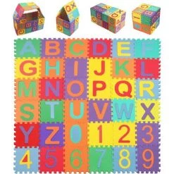 QERSTA Puzzle Tapis Mousse Bébé, 36 Pièces Tapis 15cm X 15cm, Tapis De Jeu Très Résistant Pour Enfants, Alphabets & Chiffres