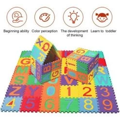 QERSTA Puzzle Tapis Mousse Bébé, 36 Pièces Tapis 15cm X 15cm, Tapis De Jeu Très Résistant Pour Enfants, Alphabets & Chiffres -Tapis et paillasson Soldes 51901588 3