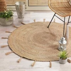 DOUCEUR D'INTÉRIEUR Tapis Rond (0) 120 Cm Uni En Jute + Fils Métal Sanda Argent