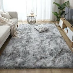 Minetgnon Tapis De Salon Shaggy Moderne En Peluche Pour La D¨¦coration Int¨¦rieure Gris Clair 160*230cm -Tapis et paillasson Soldes 51929632 3