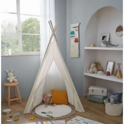 GUY LEVASSEUR Tapis Fantaisie Coton Blanc Et Taupe Avec Pompons 70x90cm Kids - Blanc -Tapis et paillasson Soldes 52056767 3