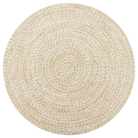 Topdeal Tapis Fait à La Main Jute Blanc Et Naturel 90 Cm 1 Topdeal Tapis Fait à La Main Jute Blanc Et Naturel 90 Cm