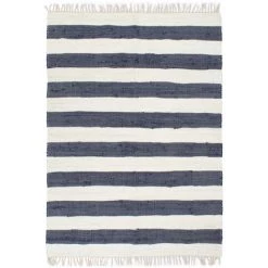 Topdeal Tapis Chindi Tissé à La Main Coton 160x230 Cm Bleu Et Blanc