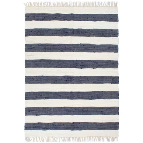Topdeal Tapis Chindi Tissé à La Main Coton 160x230 Cm Bleu Et Blanc 1 Topdeal Tapis Chindi Tissé à La Main Coton 160x230 Cm Bleu Et Blanc