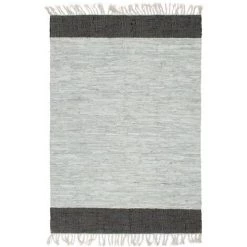 Topdeal Tapis Chindi Tissé à La Main Cuir 80x160 Cm Gris Clair Et Noir