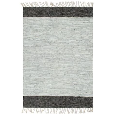 Topdeal Tapis Chindi Tissé à La Main Cuir 80x160 Cm Gris Clair Et Noir 1 Topdeal Tapis Chindi Tissé à La Main Cuir 80x160 Cm Gris Clair Et Noir